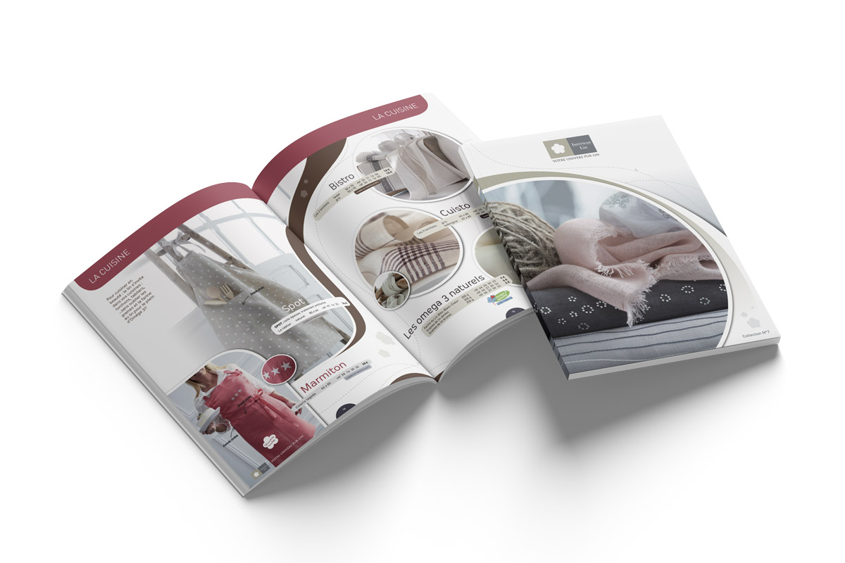 Création d'un catalogue produit de produit en lin-Mise en page et maquette
