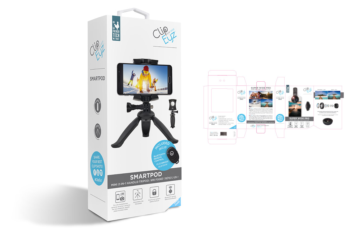 Création de packaging pour support de téléphone. Design à plat